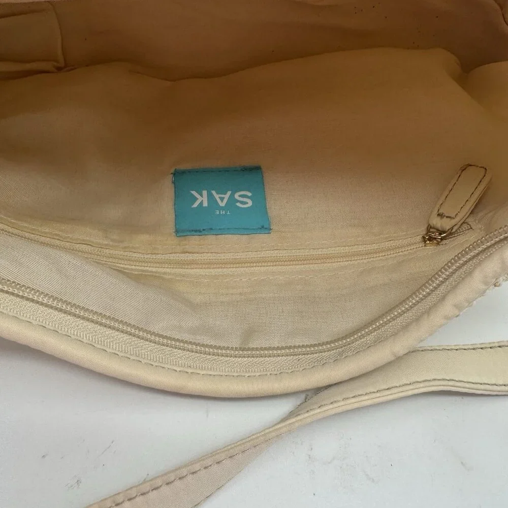 The Sak Hobo Beige Cream Woven Crochet Shoulder Hobo Bag Purse Metallic Gold - Picture 7 of 15